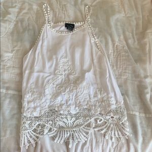 women’s petite white embroidered tank